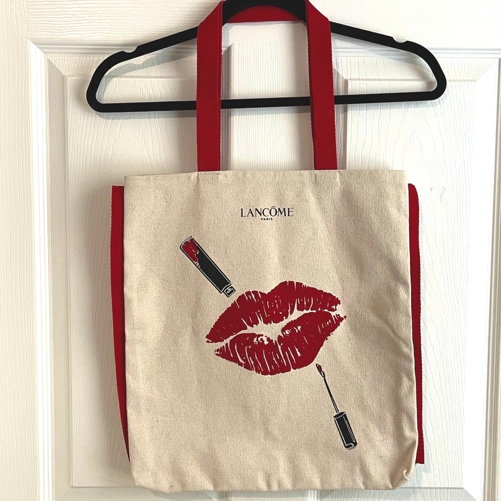 🎁 GWP Lancôme Canvas Tote Bag Red Lips💄 NWOT